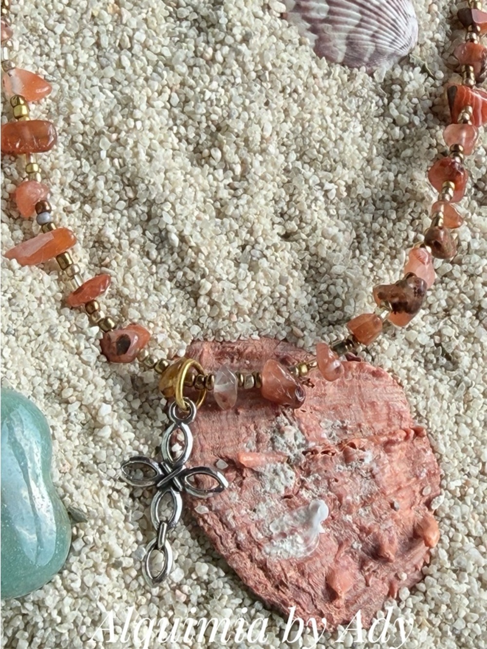 Carnelian Bead Rosary Necklace with Silver Crucifix